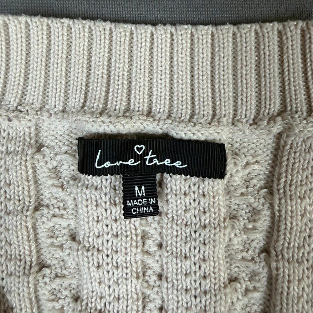 Love Tree W9092 Womens Size M Cream Beige Cable Knit Cropped V-Neck Sweater - Picture 4 of 7